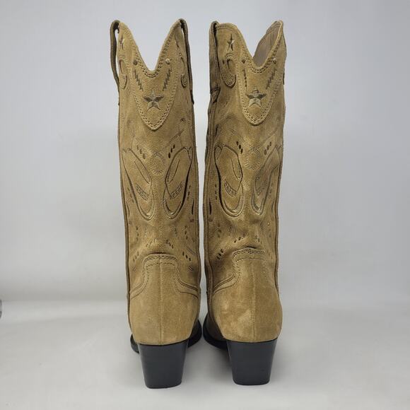 Zara Boots Women EU42 US11 Tan Suede Western Embroidered Cowgirl Rodeo Tall NEW - Picture 9 of 16